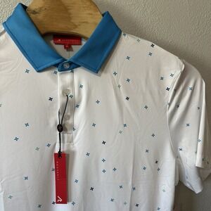 NEW‎ Redvanly Savile Golf Polo Shirt Mens Size XL Bright White Blue Pattern